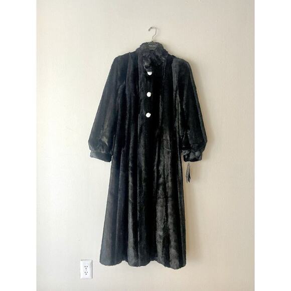 Vtg PAMELA MCCOY Black Full Length Faux Mink Fur Coat Jacket NWT Sz XS - Picture 1 of 11